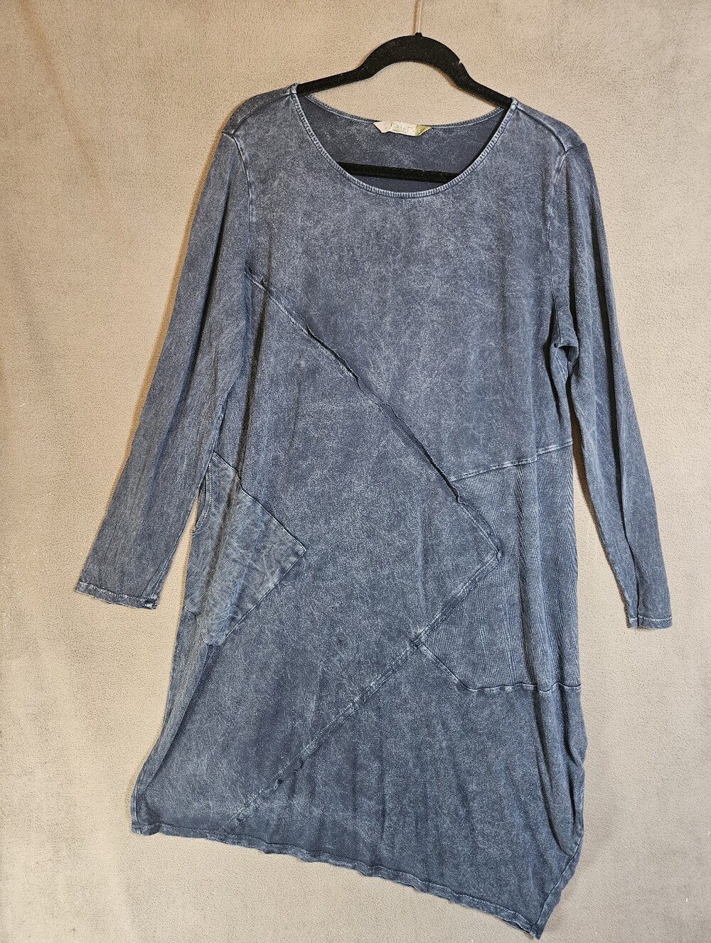 Chalet et Ceci Shirt Flowy Dress Large Blue Lagenlook Artsy Asymmetrical Boho